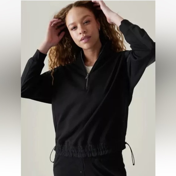 Athleta Womens Small Triumph Hybrid Black Pullover Half Zip Sweatshirt - Picture 1 of 10